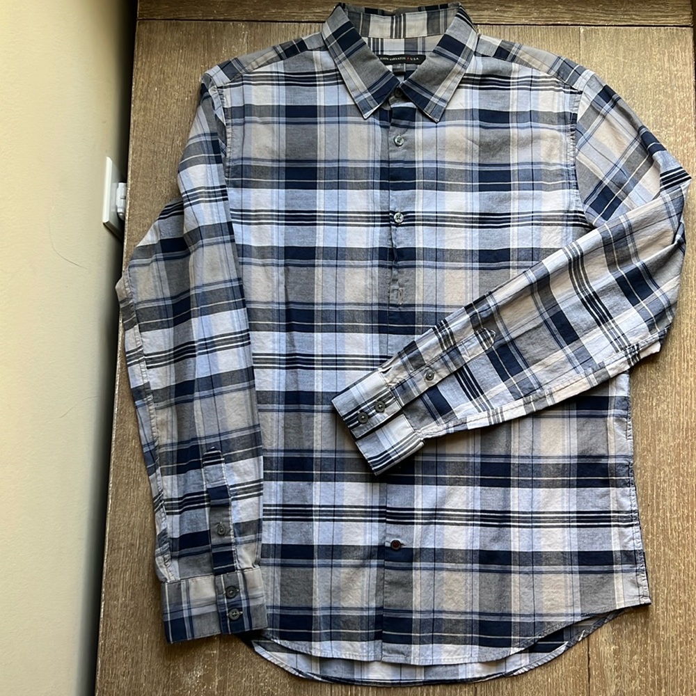NWOT John Varvatos Star USA Long Sleeve Plaid Cotton Button-Down Shirt